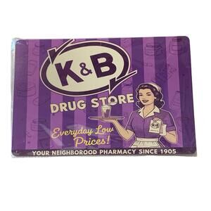 K&B Drugs Retro Purple Tin Sign Everyday Low Prices Neighborhood NEW